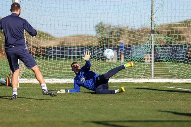 Marcel Schuhen in Action beim Trainingslager SV Darmstadt 98 - in Valencia, El Saler am 07.01.25 in El Saler, Valencia xamx Foto: Alfio Marino