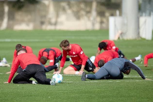 TRAINING GROUNDS, TA™ QALI, MALTA: JANUARY 7, 2025 1. FC Kaiserslautern soccer players train at the Training Grounds, Ta™ Qali, Malta on January 7, 2025. The 2. Bundesliga German team is undergoing a week winter training camp in Malta as from January 3, 2025. 1. FC Kaiserslautern winter training camp in Malta 2025. MLT_FCK_2025