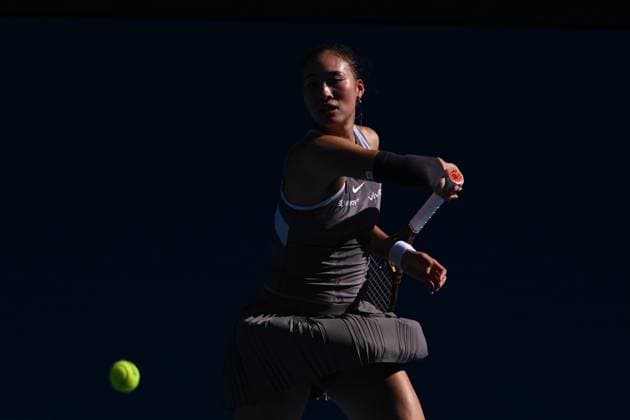 TENNIS AO CHARITY QINWEN SVITOLINA, Zheng Qinwen of China in action during their charity match between Zheng Qinwen of China and Elina Svitolina of Ukraine at Rod Laver Arena in Melbourne, Wednesday, January 8, 2025. ( NO ARCHIVING, EDITORIAL USE ONLY, NO USE IN BOOKS WITHOUT CONSENT MELBOURNE VICTORIA AUSTRALIA  Copyright: xJAMESxROSSx 20250108150843356257