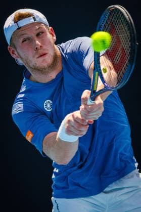Belgian Gauthier Onclin pictured in action during a men s qualifying singles second round game between Belgian Onclin and American Kovacevic, at the Australian Open Grand Slam tennis tournament, Wednesday 08 January 2025 in Melbourne Park, Melbourne, Australia. The 2024 edition of the Australian Grand Slam takes place from January 14th to January 28th. Onclin won his second game 6-3, 7-6, 6-1. PATRICKxHAMILTON  x109919458x