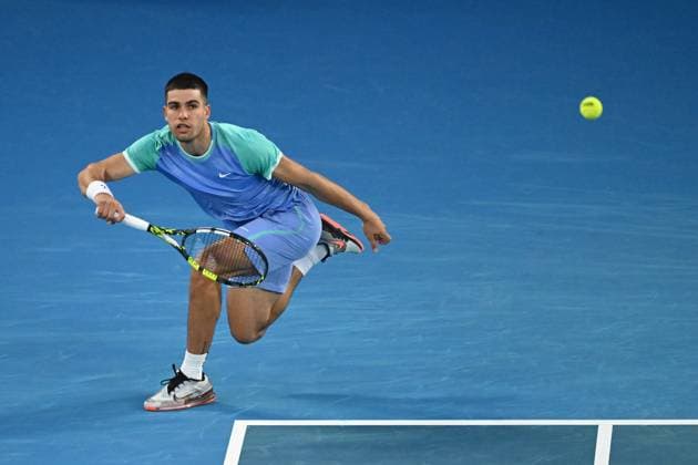 Sport Bilder des Tages TENNIS AO CHARITY ALCARAZ MINAUR, Carlos Alcaraz of Spain in action during their charity match between Carlos Alcaraz of Spain and Alex de Minaur of Australia at Rod Laver Arena in Melbourne, Wednesday, January 8, 2025. ( NO ARCHIVING, EDITORIAL USE ONLY, NO USE IN BOOKS WITHOUT CONSENT MELBOURNE VICTORIA AUSTRALIA  Copyright: xJAMESxROSSx 20250108173480117006