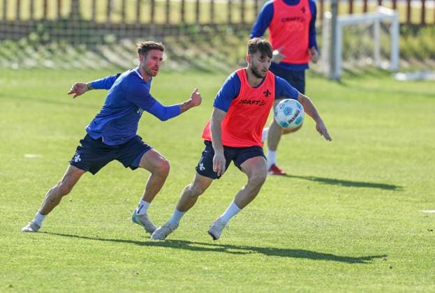 Fussball - 2. BL - Trainingslager SV Darmstadt 98 - El Saler - Tag 4 - 07.01.25, Tobias Kempe, Killian Corredor, -