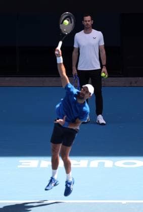 Andy Murray and Novak Djokovic during a coaching session Australian Open, Thursday Previews, Tennis, Melbourne Park, Melbourne, Australia - 09 Jan 2025  Copyright: xEllaxLing Shutterstockx 15085483aa