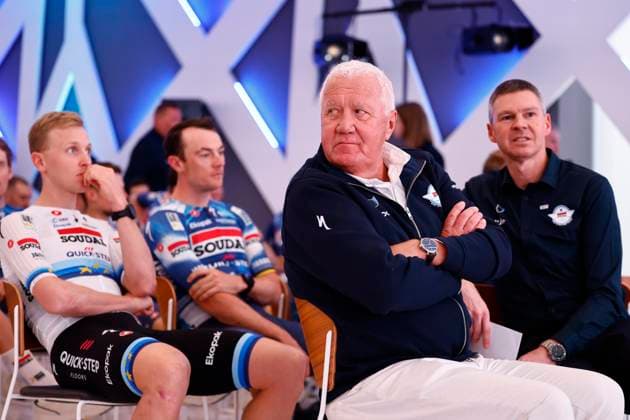 2025 Soudal Quick-Step Team Presentation CALP, SPAIN - JANUARY 09 : Lefevere Patrick (BEL) General manager of Soudal - Quick Step is being honored for is career pictured during the 2025 team presentation of the Soudal Quick-Step pro cycling team on January 9, 2025 in Calp, SPAIN, 09 01 2025 Calp SPAIN  Copyright: xJanxDexMeuleneirx