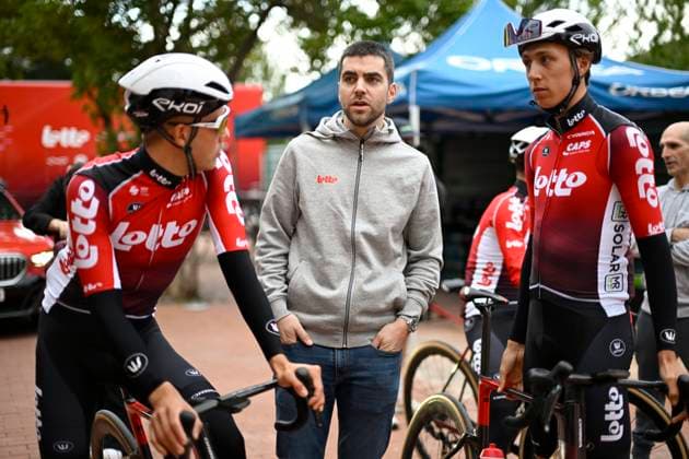 Lottto Cycling Team 2025 Training DENIA, SPAIN - JANUARY 09 : Gallopin Tony (FRA) sports director of Lotto and Slock Liam (BEL) of Lotto pictured during a Lotto Cycling Team 2025 team training session at the Marriott Golf Hotel on January 09, 2025 in Denia, Spain, 09 01 2025 Denia Spain  Copyright: xNicoxVereeckenx