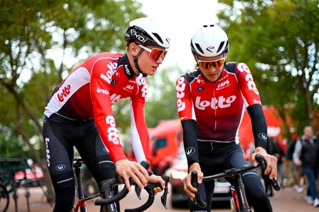 Lottto Cycling Team 2025 Training DENIA, SPAIN - JANUARY 09 : Van Eetvelt Lennert (BEL) of Lotto and Gregaard Jonas (NOR) of Lotto pictured during a Lotto Cycling Team 2025 team training session at the Marriott Golf Hotel on January 09, 2025 in Denia, Spain, 09 01 2025 Denia Spain  Copyright: xNicoxVereeckenx