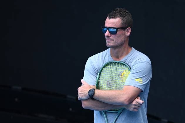 TENNIS AUSTRALIAN OPEN, Lleyton Hewitt watches on as Alex de Minaur of Australia takes part in a practice session ahead of the Australian Open at Melbourne Park in Melbourne, Friday, January 10, 2025. ( NO ARCHIVING, EDITORIAL USE ONLY, NO USE IN BOOKS WITHOUT CONSENT Melbourne Victoria Australia  Copyright: xJOELxCARRETTx 20250110199834791711