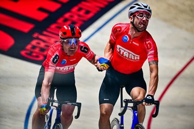 Simone Consonni, Elia Viviani Sixdays Bremen 2025 Simone Consonni, Elia Viviani Team Stark 1. Tag Sixdays Bremen 2025. Bremer Sechstagerennen. 10. Januar 2025