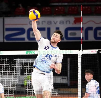 George YOUNG (Friedrichshafen), He-Volleyballl, Bundesliga 2024 25 WWK Volleys Herrsching vs VfB Friedrichshafen, 10.01.25, BMW Park Copyright: WolfgangxFehrmann