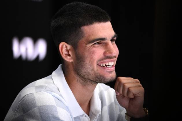 TENNIS AUSTRALIAN OPEN PRACTICE, Carlos Alcaraz of Spain during a press conference, PK, Pressekonferenz ahead of the Australian Open at Melbourne Park in Melbourne, Saturday, January 11, 2025. ( NO ARCHIVING, EDITORIAL USE ONLY, NO USE IN BOOKS WITHOUT CONSENT Melbourne Victoria Australia  Copyright: xJOELxCARRETTx 20250111128691685550