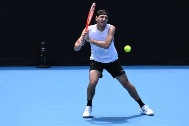 TENNIS AUSTRALIAN OPEN PRACTICE, Taylor Fritz of the USA during a practice session ahead of the Australian Open at Melbourne Park in Melbourne, Saturday, January 11, 2025. ( NO ARCHIVING, EDITORIAL USE ONLY, NO USE IN BOOKS WITHOUT CONSENT Melbourne Victoria Australia  Copyright: xJOELxCARRETTx 20250111146439435863
