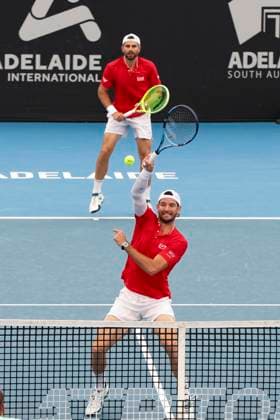 TENNIS ADELAIDE INTERNATIONAL, Simone Bolelli and Andrea Vavassori of Italy in the doubles Final match against Kevin Krawietz and Tim Puetz of Germany during the Adelaide International at Memorial Drive Tennis Club in Adelaide, Saturday, January 11, 2025. ( NO ARCHIVING, EDITORIAL USE ONLY, NO USE IN BOOKS WITHOUT CONSENT ADELAIDE SOUTH AUSTRALIA AUSTRALIA  Copyright: xMATTxTURNERx 20250111188457458050