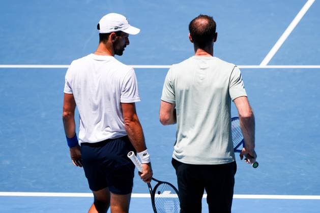 January 11, 2025: MELBOURNE, AUSTRALIA - JANUARY 11: Novak Djokovic of Serbia with coach Andy Murray of Great Britain during practice ahead of the 2025 Australian Open at Melbourne Park on January 11, 2025 in Melbourne, Australia. - ZUMAp121 20250111_zsp_p121_001 Copyright: xChrisxPutnamx