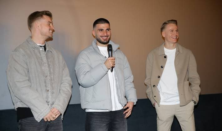 Stuttgart , Doku Unser Team Die Heim-EM 2024 im CinemaxX Stuttgart SI-Centrum , von links: Maximilian Mittelstädt Deniz Undav Chris Führich