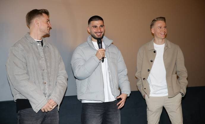Stuttgart , Doku Unser Team Die Heim-EM 2024 im CinemaxX Stuttgart SI-Centrum , von links: Maximilian Mittelstädt Deniz Undav Chris Führich