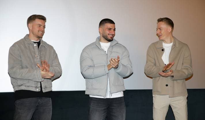 Stuttgart , Doku Unser Team Die Heim-EM 2024 im CinemaxX Stuttgart SI-Centrum , von links: Maximilian Mittelstädt Deniz Undav Chris Führich