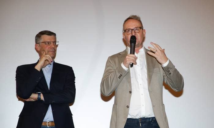 Stuttgart , Doku Unser Team Die Heim-EM 2024 im CinemaxX Stuttgart SI-Centrum , von links: Matthias Schöck Alexander Wehrle