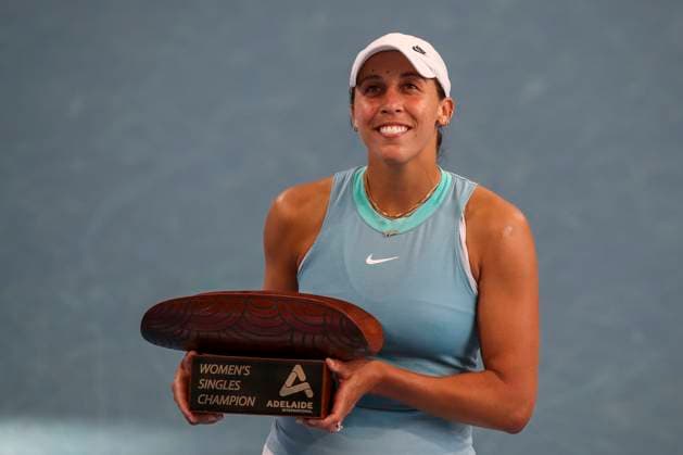 TENNIS ADELAIDE INTERNATIONAL, Madison Keys of the USA celebrates victory in the Women?s Final match against Jessica Pegula of the USA during the Adelaide International at Memorial Drive Tennis Club in Adelaide, Saturday, January 11, 2025. ( NO ARCHIVING, EDITORIAL USE ONLY, NO USE IN BOOKS WITHOUT CONSENT ADELAIDE SOUTH AUSTRALIA AUSTRALIA  Copyright: xMATTxTURNERx 20250111114625585868