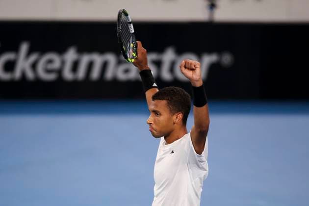 TENNIS ADELAIDE INTERNATIONAL, Felix Auger-Aliassime of Canada celebrates victory in the Men?s Final match against Sebastian Korda of the USA during the Adelaide International at Memorial Drive Tennis Club in Adelaide, Saturday, January 11, 2025. ( NO ARCHIVING, EDITORIAL USE ONLY, NO USE IN BOOKS WITHOUT CONSENT ADELAIDE SOUTH AUSTRALIA AUSTRALIA  Copyright: xMATTxTURNERx 20250111133953247196