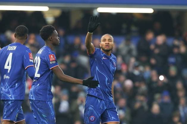 11th January 2025; Stamford Bridge, Chelsea, London, England: FA Cup Third Round Football, Chelsea versus Morecambe; Christopher Nkunku of Chelsea celebrates his goal in the 50th minute for 2-0.  ActionPlus12736911 KatiexChan