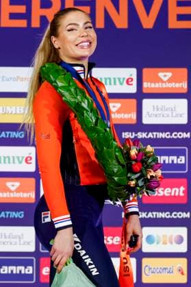 Sport Themen der Woche KW02 winner Jutta Leerdam of the Netherlands , , European Championships Ice Skating, Thialf Stadium, January 11, 2025, Heerenveen, Netherlands.