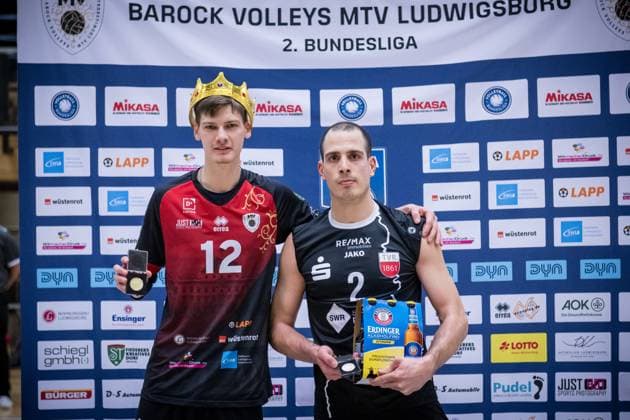 Mykyta Shapovalov (Barock Volleys MTV Ludwigsburg, 12) und Moritz Rauber (TV Rottenburg, 02) GER, Barock Volleys MTV Ludwigsburg vs. TV Rottenburg, 2. Volleyball Bundesliga, 2. BLM Sued, VBL, Spielzeit 2024 2025, 11.01.2025 GER, Barock Volleys MTV Ludwigsburg vs. TV Rottenburg, 2. Volleyball Bundesliga, 2. BLM Sued, VBL, Spielzeit 2024 2025, 11.01.2025 Ludwigsburg Copyright: xSandyxDinkelackerx EP_SDR
