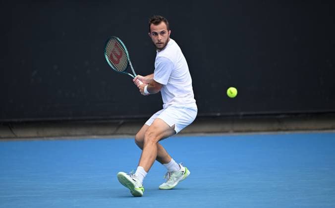TENNIS AUSTRALIAN OPEN, Hugo Gaston of France during his round 1 match against Omar Jasika of Australia during the 2025 Australian Open at Melbourne Park in Melbourne, Sunday, January 12, 2025. ( NO ARCHIVING, EDITORIAL USE ONLY, NO USE IN BOOKS WITHOUT CONSENT MELBOURNE VICTORIA AUSTRALIA  Copyright: xJAMESxROSSx 20250112147767794070