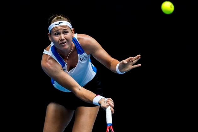 MELBOURNE, VIC - JANUARY 12: Marie Bouzkova of Czechia in action during Round 1 of the 2025 Australian Open on January 12 2025, at Melbourne Park in Melbourne, Australia. (Photo by Jason Heidrich Icon Sportswire) TENNIS: JAN 12 Australian Open EDITORIAL USE ONLY Icon250112008