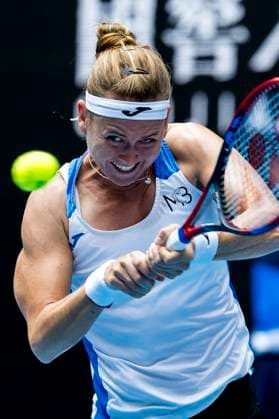 MELBOURNE, VIC - JANUARY 12: Marie Bouzkova of Czechia in action during Round 1 of the 2025 Australian Open on January 12 2025, at Melbourne Park in Melbourne, Australia. (Photo by Jason Heidrich Icon Sportswire) TENNIS: JAN 12 Australian Open EDITORIAL USE ONLY Icon250112014