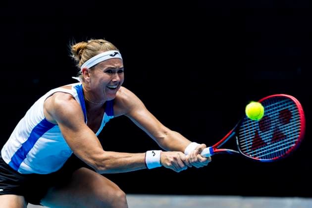 MELBOURNE, VIC - JANUARY 12: Marie Bouzkova of Czechia in action during Round 1 of the 2025 Australian Open on January 12 2025, at Melbourne Park in Melbourne, Australia. (Photo by Jason Heidrich Icon Sportswire) TENNIS: JAN 12 Australian Open EDITORIAL USE ONLY Icon250112016