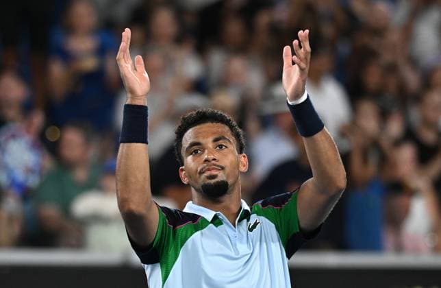 TENNIS AUSTRALIAN OPEN, Arthur Fils of France celebrates winning his round 1 match against Otto Virtanen of Finland during the 2025 Australian Open at Melbourne Park in Melbourne, Sunday, January 12, 2025. ( NO ARCHIVING, EDITORIAL USE ONLY, NO USE IN BOOKS WITHOUT CONSENT MELBOURNE VICTORIA AUSTRALIA  Copyright: xJAMESxROSSx 20250112136219038320