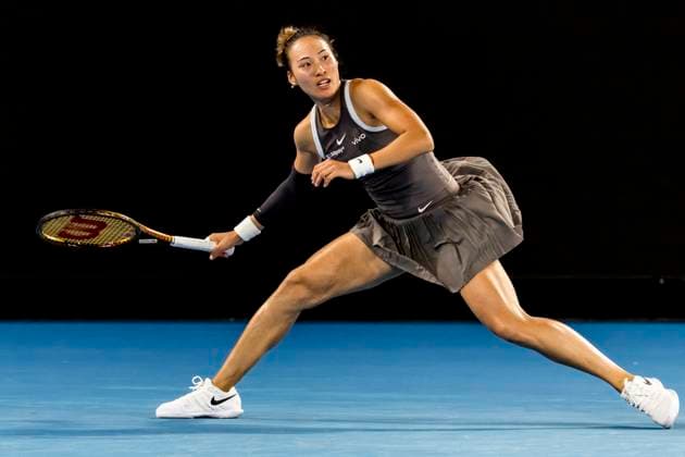 MELBOURNE, VIC - JANUARY 12: Qinwen Zheng of China in action during Round 1 of the 2025 Australian Open on January 12 2025, at Melbourne Park in Melbourne, Australia. (Photo by Jason Heidrich Icon Sportswire) TENNIS: JAN 12 Australian Open EDITORIAL USE ONLY Icon250112062