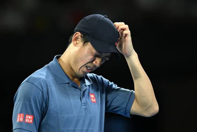 TENNIS AUSTRALIAN OPEN, Kei Nishikori of Japan reacts during his round 1 match against Thiago Monteiro of Brazil during the 2025 Australian Open at Melbourne Park in Melbourne, Sunday, January 12, 2025. ( NO ARCHIVING, EDITORIAL USE ONLY, NO USE IN BOOKS WITHOUT CONSENT MELBOURNE VICTORIA AUSTRALIA  Copyright: xJOELxCARRETTx 20250112154987965947