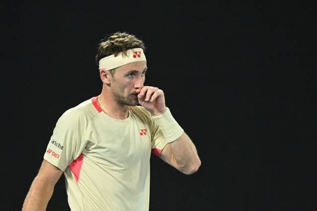 TENNIS AUSTRALIAN OPEN, Casper Ruud of Norway reacts during his Men?s Singles Round 1 match against Jaume Munar of Spain at the 2025 Australian Open at Melbourne Park in Melbourne, Sunday, January 12, 2025. ( NO ARCHIVING, EDITORIAL USE ONLY, NO USE IN BOOKS WITHOUT CONSENT MELBOURNE VICTORIA AUSTRALIA  Copyright: xLUKASxCOCHx 20250112131190641154