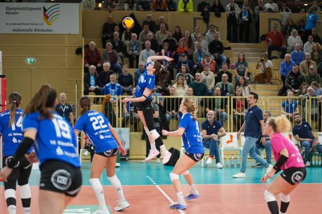 VOLLEYBALL - 1. BL Frauen - VC Wiesbaden - SC Potsdam - 11.01.25, Jubel über den unerwarteten Sieg gegen die Gäste aus Potsdam, -