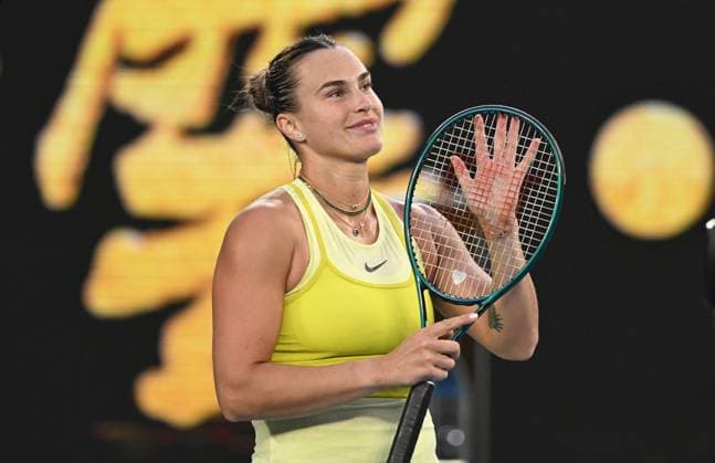 TENNIS AUSTRALIAN OPEN, Aryna Sabalenka of Belarus celebrates after winning her round 1 match against Sloane Stephens of USA during the 2025 Australian Open at Melbourne Park in Melbourne, Sunday, January 12, 2025. ( NO ARCHIVING, EDITORIAL USE ONLY, NO USE IN BOOKS WITHOUT CONSENT MELBOURNE VICTORIA AUSTRALIA  Copyright: xLUKASxCOCHx 20250112167356318819