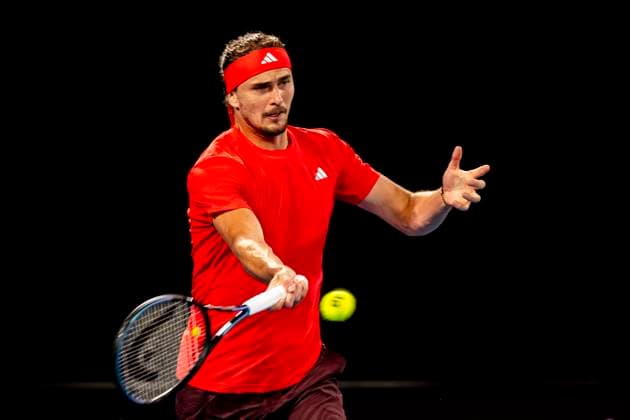 MELBOURNE, VIC - JANUARY 12: Alexander Zverev of Germany in action during Round 1 of the 2025 Australian Open on January 12 2025, at Melbourne Park in Melbourne, Australia. (Photo by Jason Heidrich Icon Sportswire) TENNIS: JAN 12 Australian Open EDITORIAL USE ONLY Icon250112244