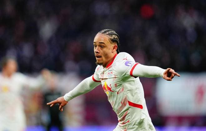 January 12 2025: Xavi Simons of RB Leipzig celebrates the teams first goal during a 1. Bundesliga game, RB Leipzig vs Werder Bremen, at Red Bull Arena, Leipzig, Germany. CSM Leipzig Germany - ZUMAc04_ 20250112_zma_c04_057 Copyright: xUlrikxPedersenx
