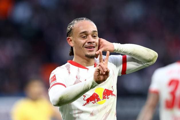 12.01.2025, xtgx, Fussball 1. Bundesliga, RB Leipzig - SV Werder Bremen emspor, v.l. Xavi Simons (Leipzig, 10) Jubel, Torjubel, jubelt ueber das Tor, celebrate the goal, celebration (DFL DFB REGULATIONS PROHIBIT ANY USE OF PHOTOGRAPHS as IMAGE SEQUENCES and or QUASI-VIDEO) Leipzig
