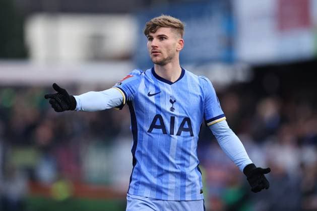 Football - FA Cup - 3rd Round - Tamworth v Tottenham Hotspur 12th January 2025 - FA Cup - 3rd Round - Tamworth v Tottenham Hotspur - Timo Werner of Tottenham Hotspur - Photo: Simon Stacpoole Offside. Tamworth UK Copyright: xSimonxStacpoolexOffside