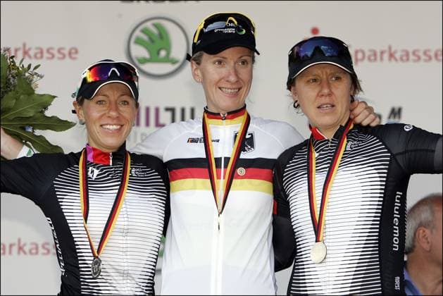 national championships timetrial - TT -for women - Germany Zwenkau - Germany - wielrennen - cycling - radsport - cyclisme - Trixi Worrack (Team Specialized Lululemon) - Judith Arndt (Team Greenedge) and Ina Yoko Teutenberg ( Team Specialized Lululemon) pictured during the national championships timetrial - TT - zeitfaheren) for women in Zwenkau, Germany *** local caption *** 00896711 Zwenkau Germany  Copyright: xx TT-DUITSLAND-2696.jpg