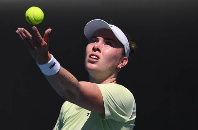 TENNIS AUSTRALIAN OPEN, Talia Gibson of Australia prepares to serve during her round 1 match against Zeyneo Sonmez of Turkey during the 2025 Australian Open at Melbourne Park in Melbourne, Monday, January 13, 2025. ( NO ARCHIVING, EDITORIAL USE ONLY, NO USE IN BOOKS WITHOUT CONSENT MELBOURNE VICTORIA AUSTRALIA  Copyright: xJOELxCARRETTx 20250113177659020001