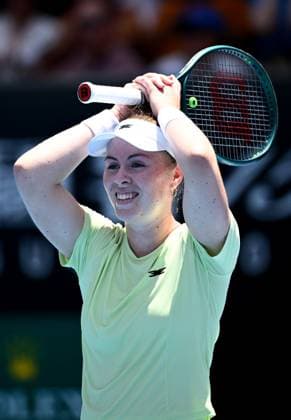 TENNIS AUSTRALIAN OPEN, Talia Gibson of Australia reacts after winning her round 1 match against Zeyneo Sonmez of Turkey during the 2025 Australian Open at Melbourne Park in Melbourne, Monday, January 13, 2025. ( NO ARCHIVING, EDITORIAL USE ONLY, NO USE IN BOOKS WITHOUT CONSENT MELBOURNE VICTORIA AUSTRALIA  Copyright: xJOELxCARRETTx 20250113197925992731