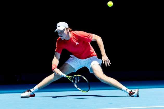 MELBOURNE, VIC - JANUARY 13: Alex Michelsen of the United States of America in action during Round 1 of the 2025 Australian Open on January 13 2025, at Melbourne Park in Melbourne, Australia. (Photo by Jason Heidrich Icon Sportswire) TENNIS: JAN 13 Australian Open EDITORIAL USE ONLY Icon250113102
