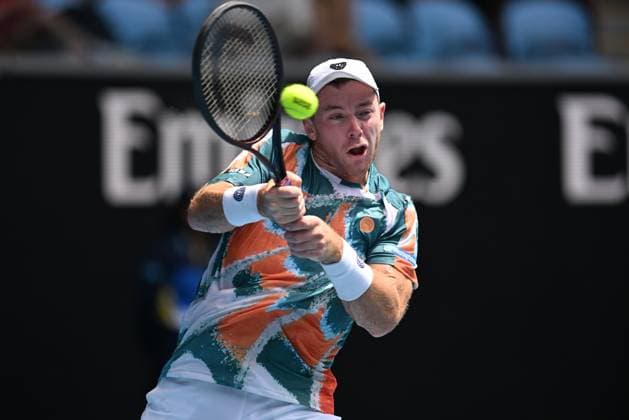 TENNIS AUSTRALIAN OPEN, Dominik Koepfer of Germany returns during his round 1 match against Jordan Thompson of Australia during the 2025 Australian Open at Melbourne Park in Melbourne, Monday, January 13, 2025. ( NO ARCHIVING, EDITORIAL USE ONLY, NO USE IN BOOKS WITHOUT CONSENT MELBOURNE VICTORIA AUSTRALIA  Copyright: xLUKASxCOCHx 20250113135171571745