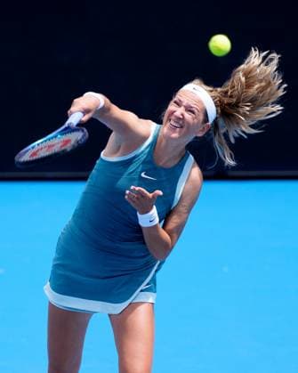 January 13, 2025: 21st seed VICTORIA AZARENKA of Belarus in action against LUCIA BRONZETTI of Italy on KIA Arena in a Women s Singles 1st round match on day 2 of the 2025 Australian Open in Melbourne, Australia. Cal Media Melbourne Australia - ZUMAc04_ 20250113_faf_c04_023 Copyright: xSydneyxLowx