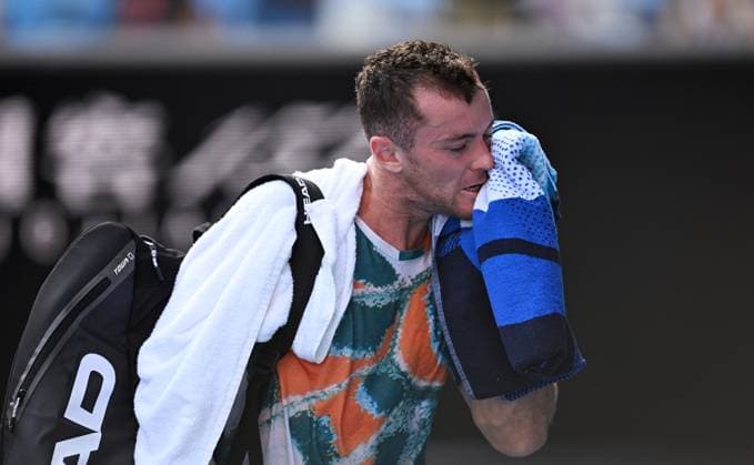 TENNIS AUSTRALIAN OPEN, Dominik Koepfer of Germany departs after his round 1 loss to Jordan Thompson of Australia during the 2025 Australian Open at Melbourne Park in Melbourne, Monday, January 13, 2025. ( NO ARCHIVING, EDITORIAL USE ONLY, NO USE IN BOOKS WITHOUT CONSENT MELBOURNE VICTORIA AUSTRALIA  Copyright: xLUKASxCOCHx 20250113182325518518