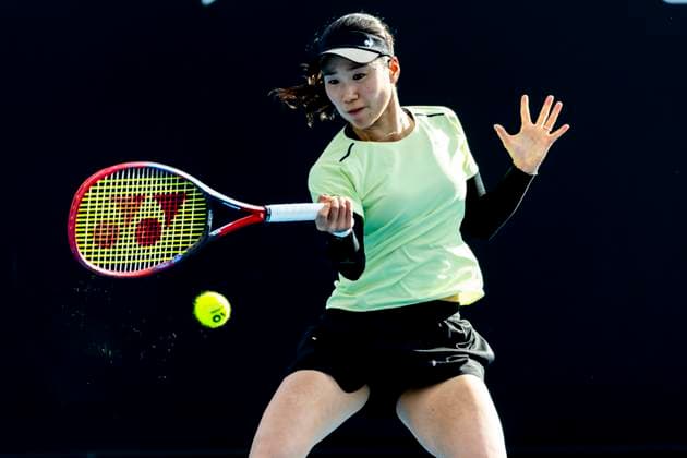 MELBOURNE, VIC - JANUARY 13: Nao Hibino of Japan in action during Round 1 of the 2025 Australian Open on January 13 2025, at Melbourne Park in Melbourne, Australia. (Photo by Jason Heidrich Icon Sportswire) TENNIS: JAN 13 Australian Open EDITORIAL USE ONLY Icon250113198