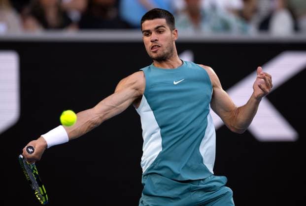 Carlos Alcaraz during his first round match Australian Open, Day Two, Tennis, Melbourne Park, Melbourne, Australia - 13 Jan 2025  Copyright: xEllaxLing Shutterstockx 15098219k