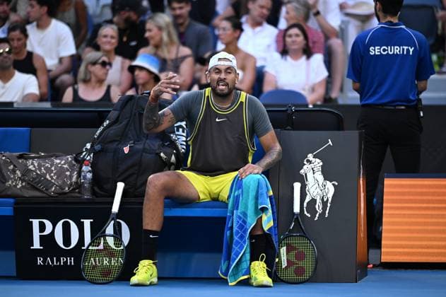 TENNIS AUSTRALIAN OPEN, Nick Kyrgios of Australia reacts between games during his round 1 match against Jacob Fearnley of Great Britain during the 2025 Australian Open at Melbourne Park in Melbourne, Monday, January 13, 2025. ( NO ARCHIVING, EDITORIAL USE ONLY, NO USE IN BOOKS WITHOUT CONSENT MELBOURNE VICTORIA AUSTRALIA  Copyright: xJAMESxROSSx 20250113149237529084